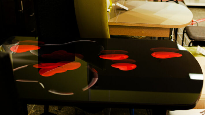 black glass table